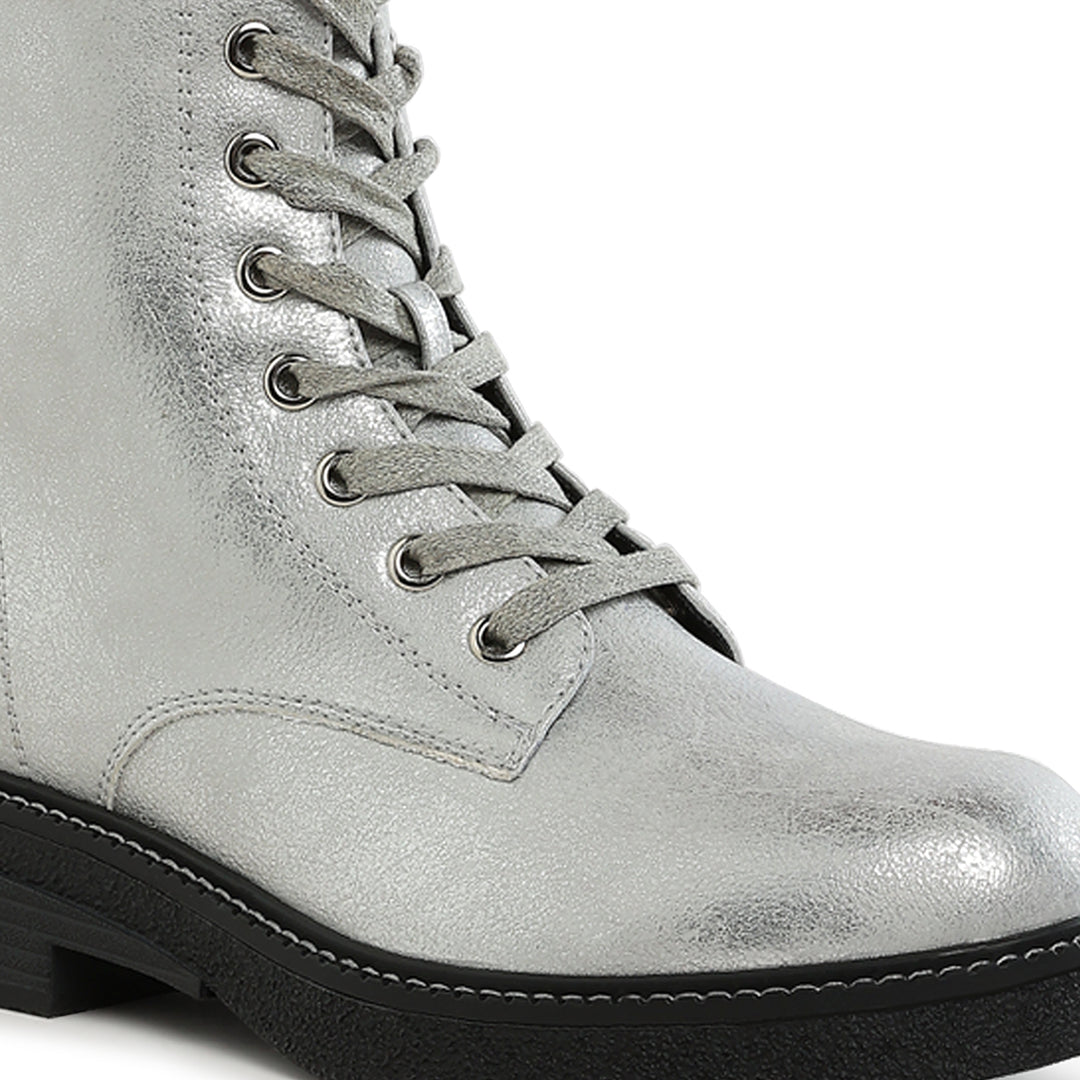 faux leather lace up boots#color_silver