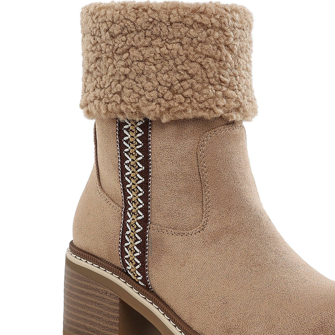 faux fur & embroidery detail boots#color_beige