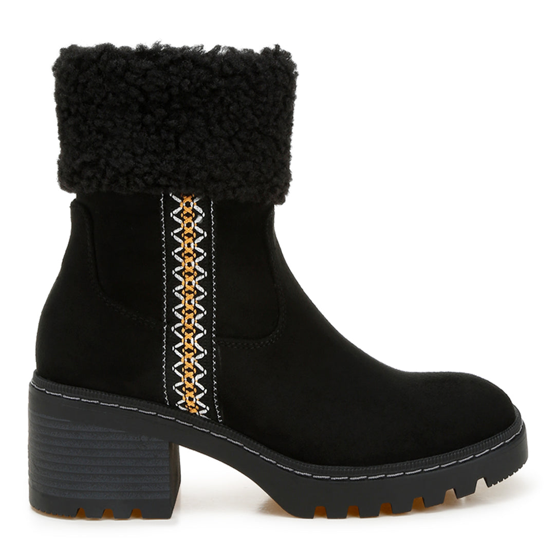 faux fur & embroidery detail boots#color_black