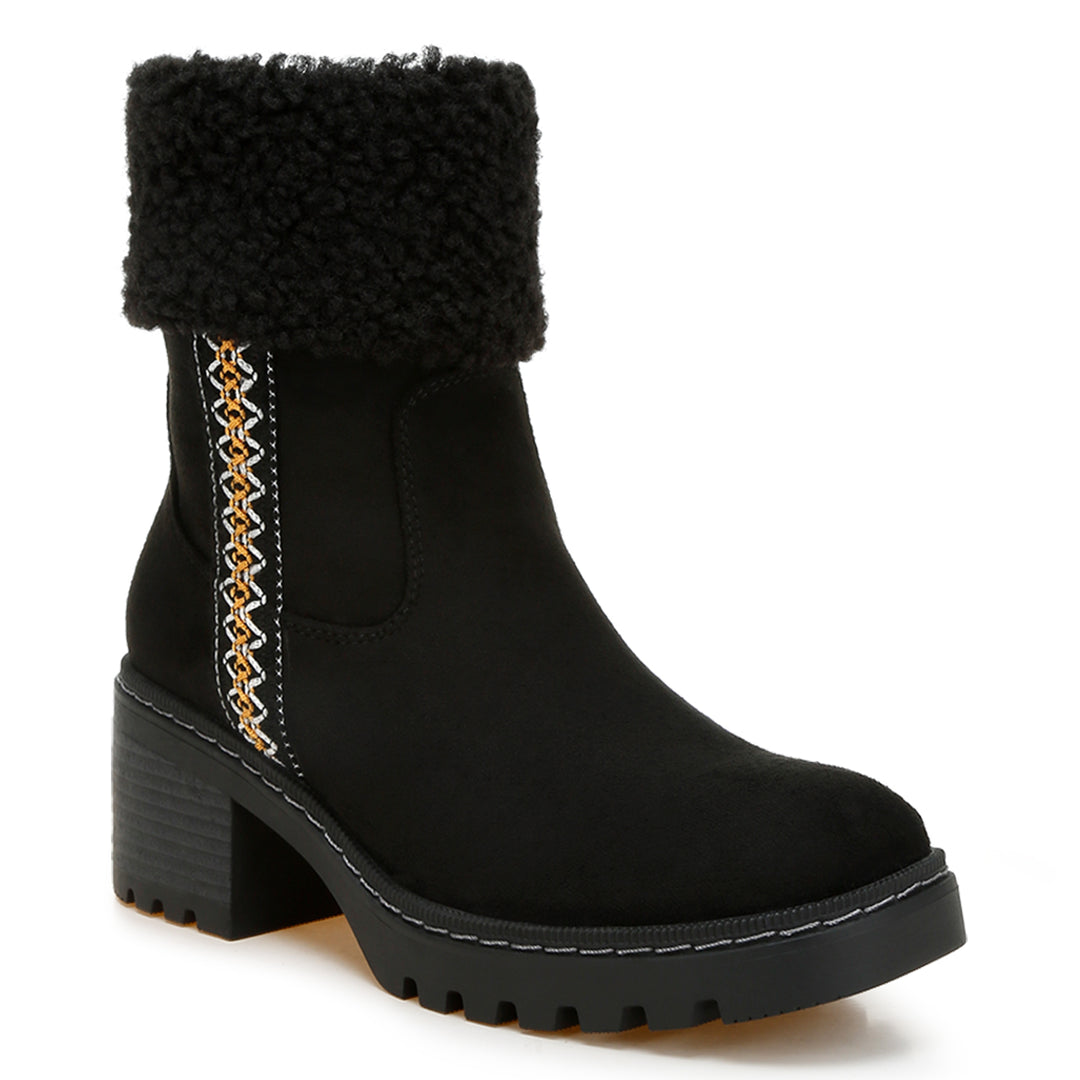 faux fur & embroidery detail boots#color_black