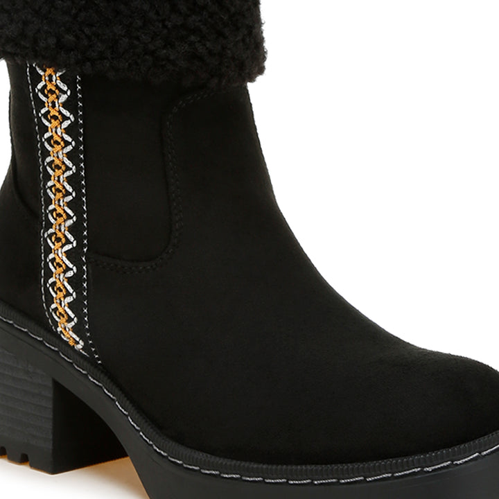 faux fur & embroidery detail boots#color_black