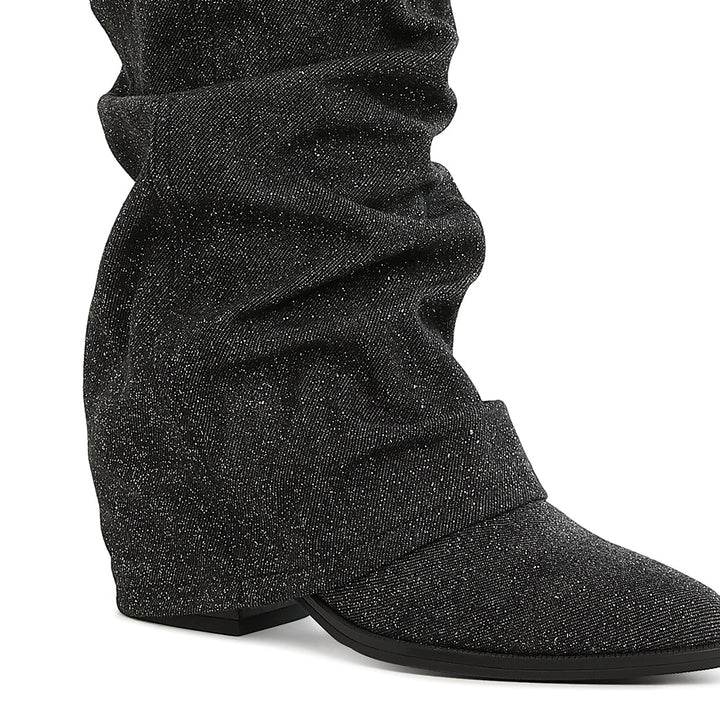 studded harness detail boots
fold-over slouchy denim boot#color_black