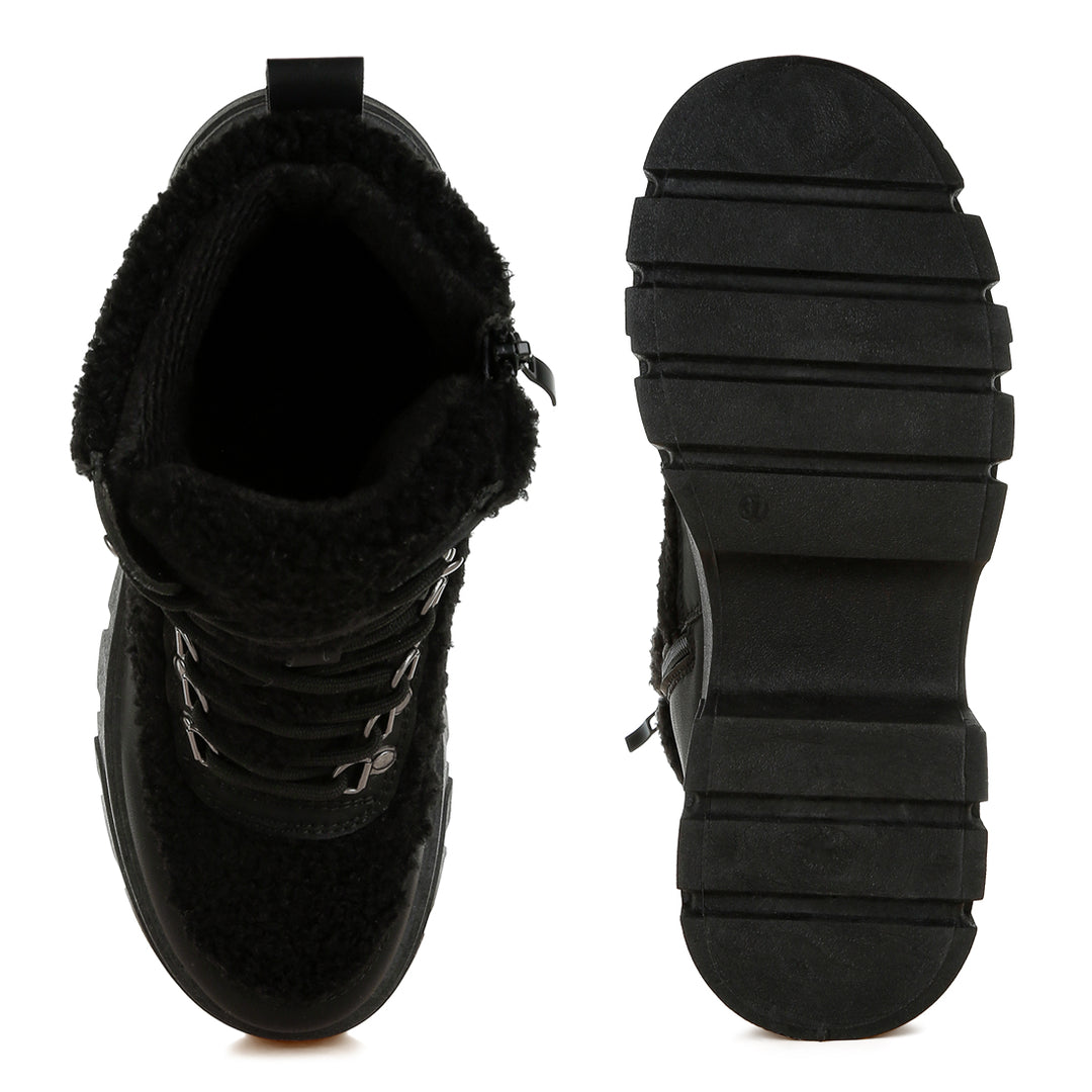 faux fur detail chunky hiker boots#color_black