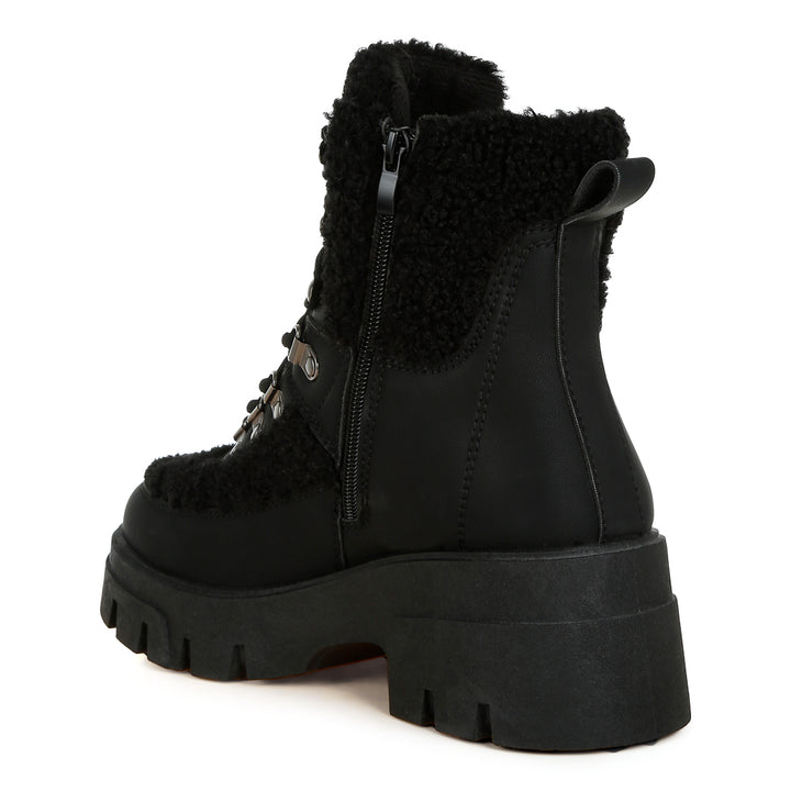 faux fur detail chunky hiker boots#color_black
