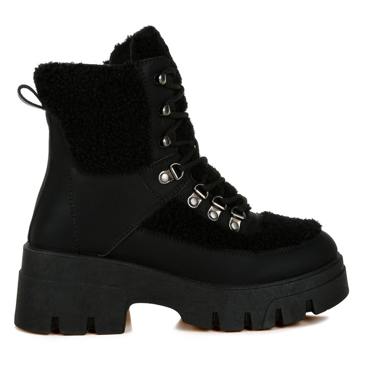 faux fur detail chunky hiker boots#color_black
