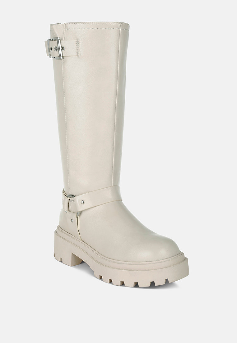 women harnes detail long boots#color_beige
