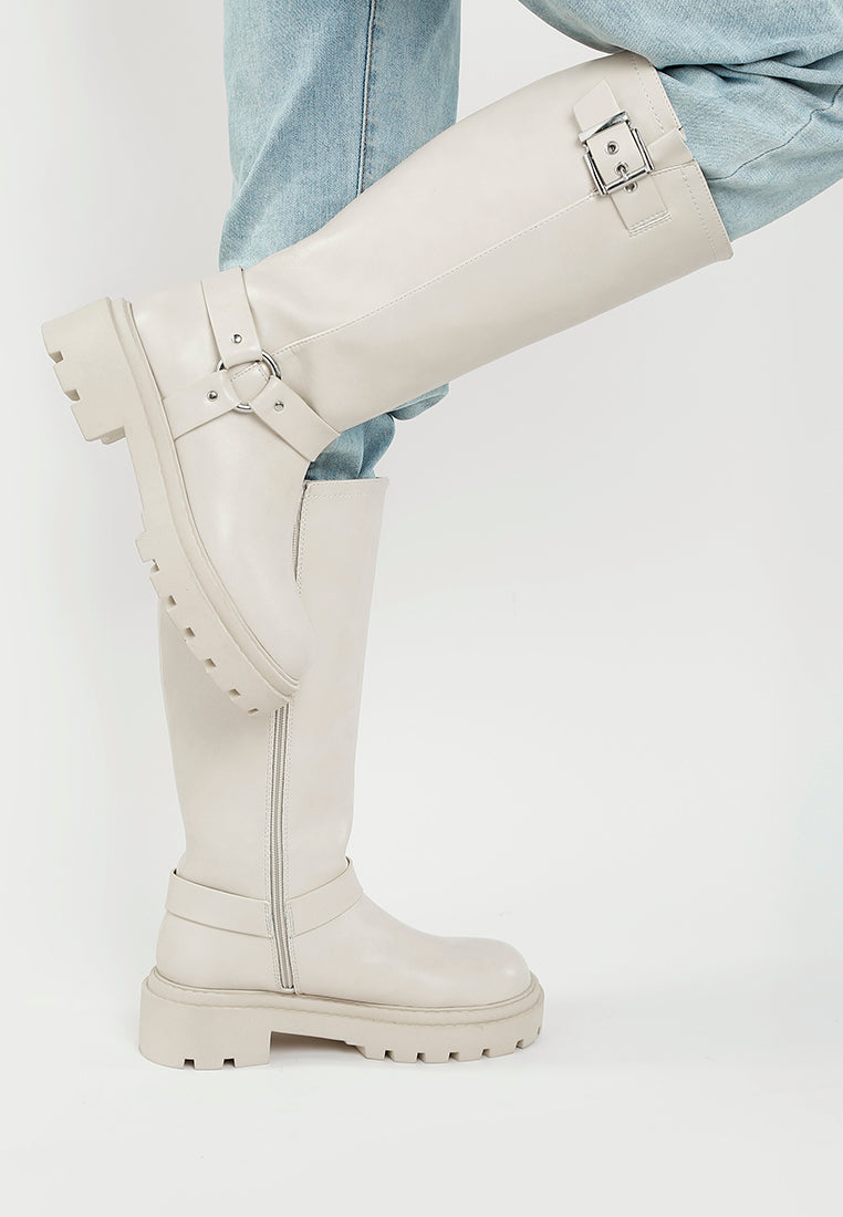 women harnes detail long boots#color_beige