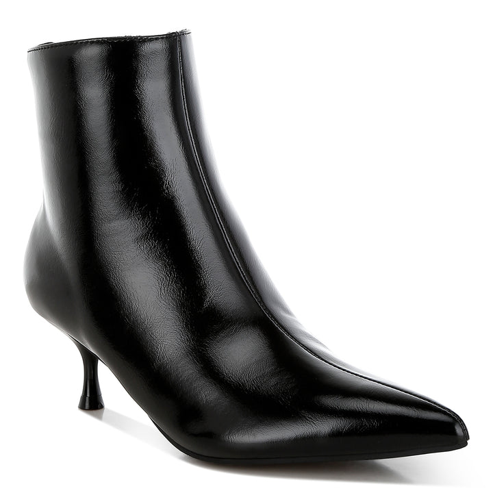 women faux leather kitten heel boots#color_black
