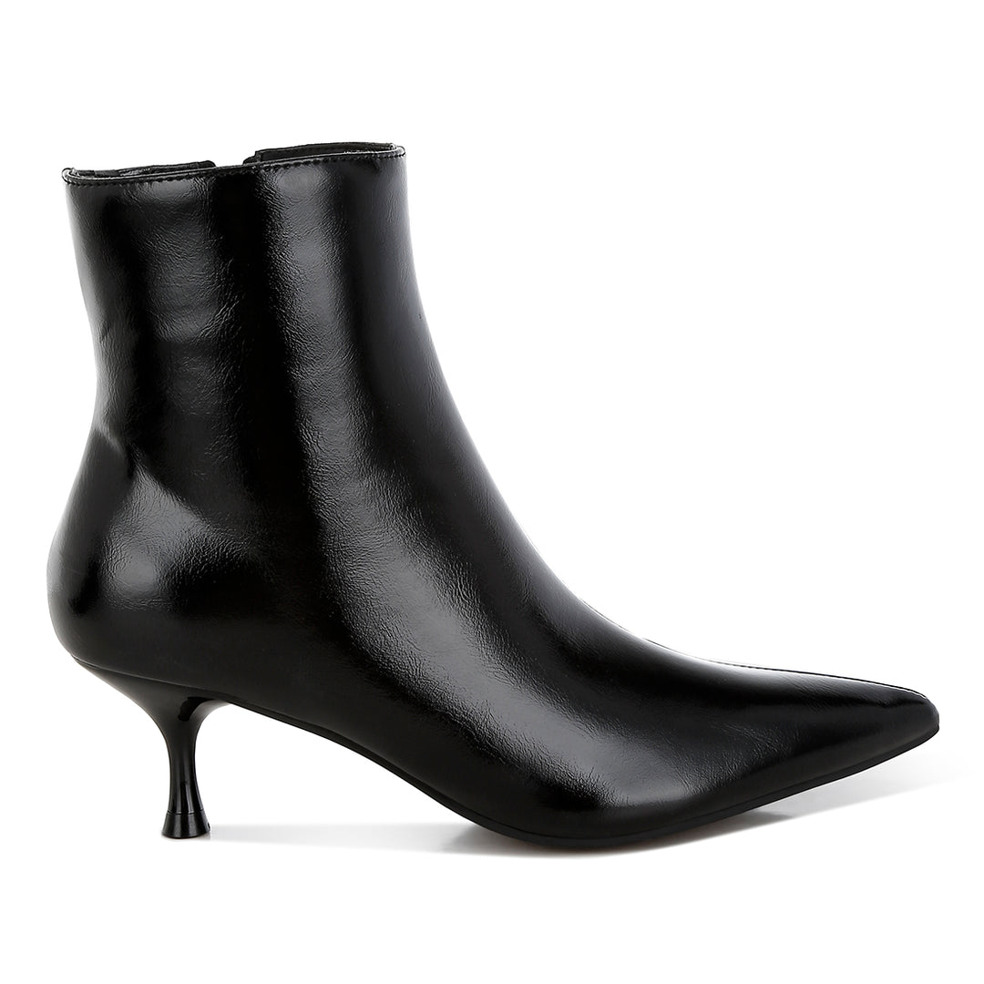 women faux leather kitten heel boots#color_black