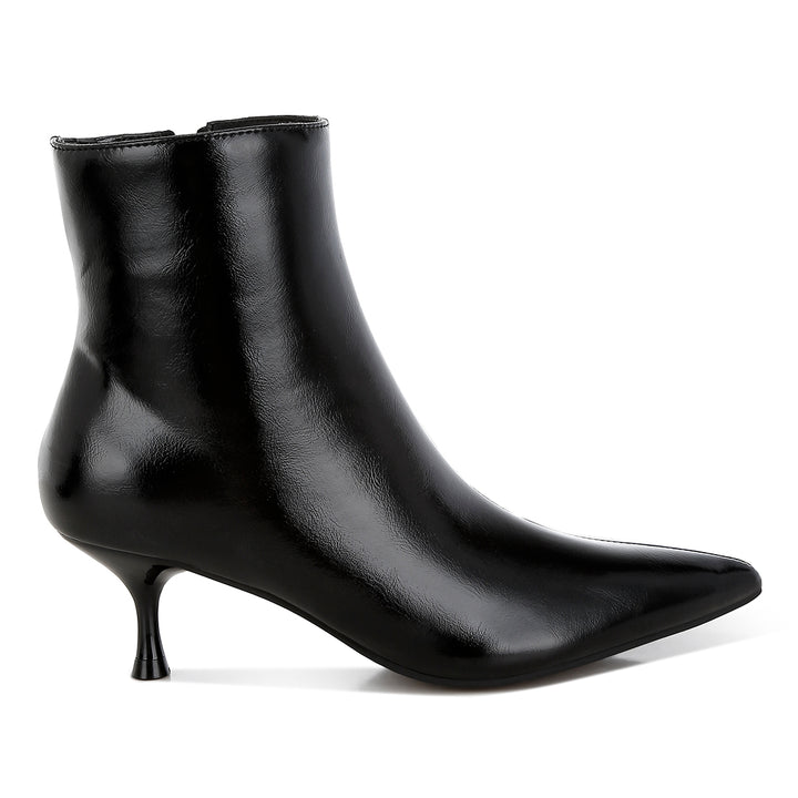 women faux leather kitten heel boots#color_black