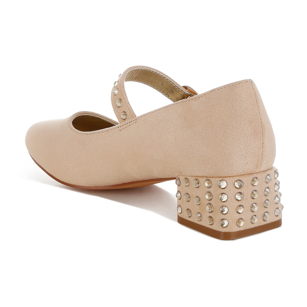 studded mary jane pumps#color_beige