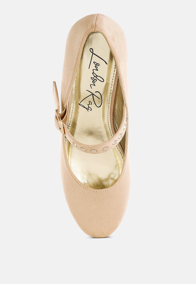 women studded mary jane pumps#color_beige