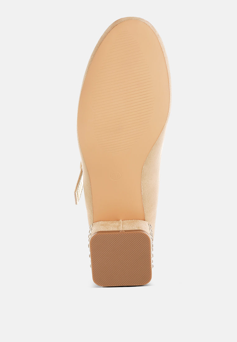 women studded mary jane pumps#color_beige