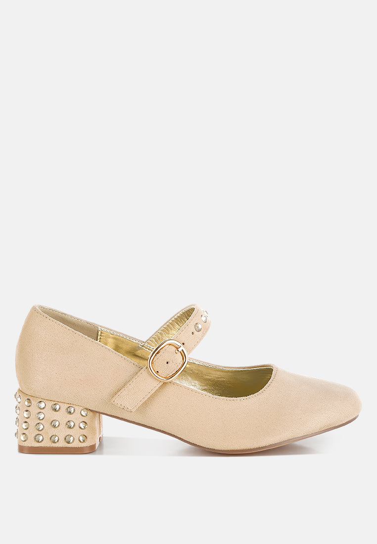 women studded mary jane pumps#color_beige