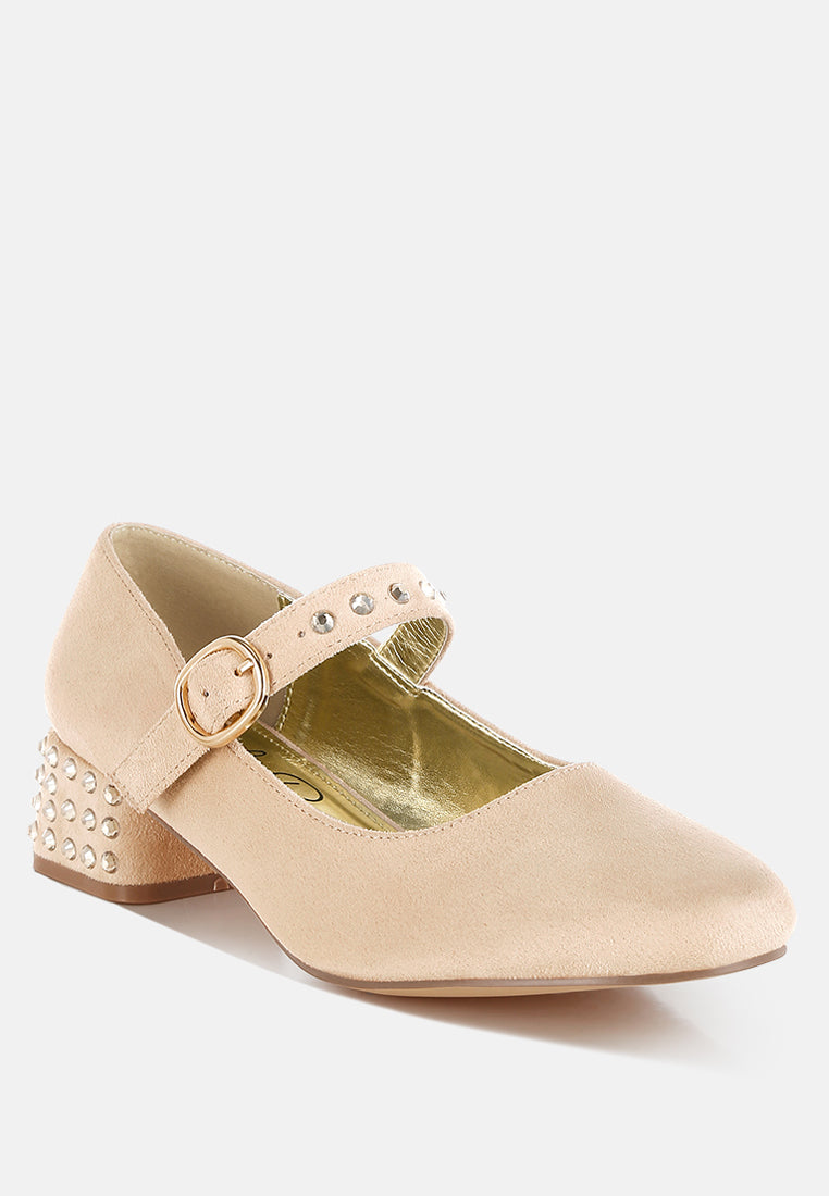women studded mary jane pumps#color_beige