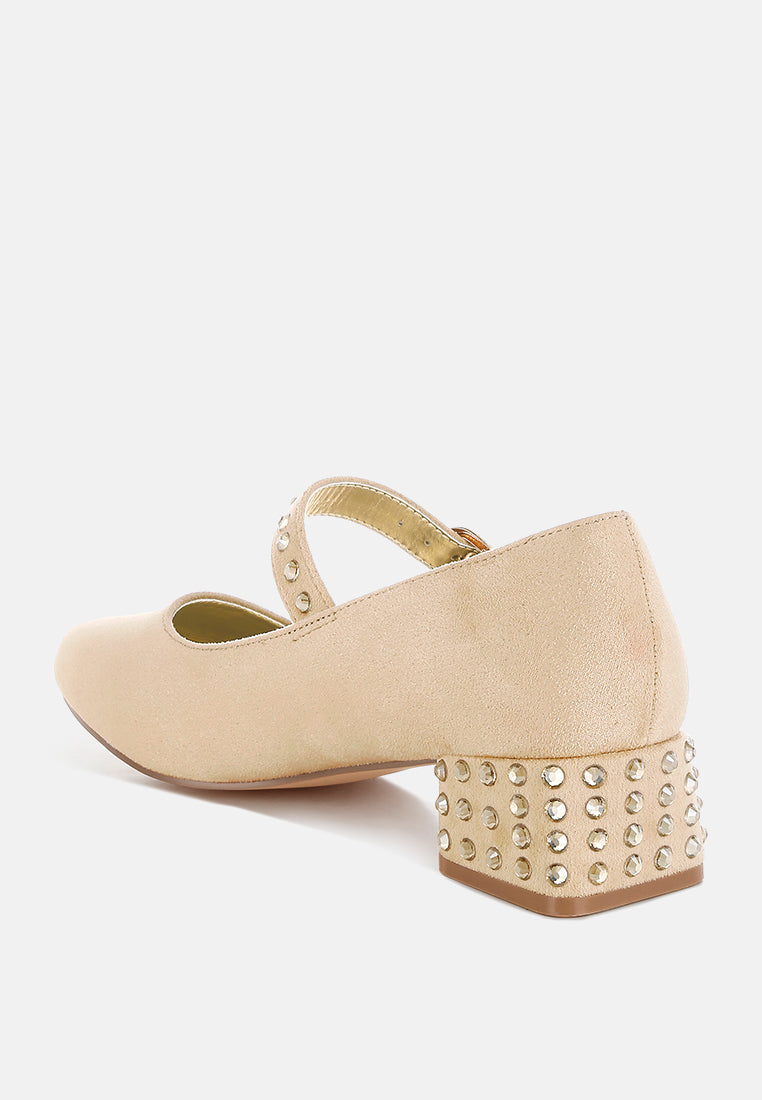 women studded mary jane pumps#color_beige