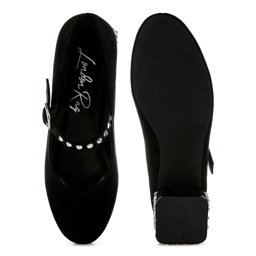 studded mary jane pumps#color_black