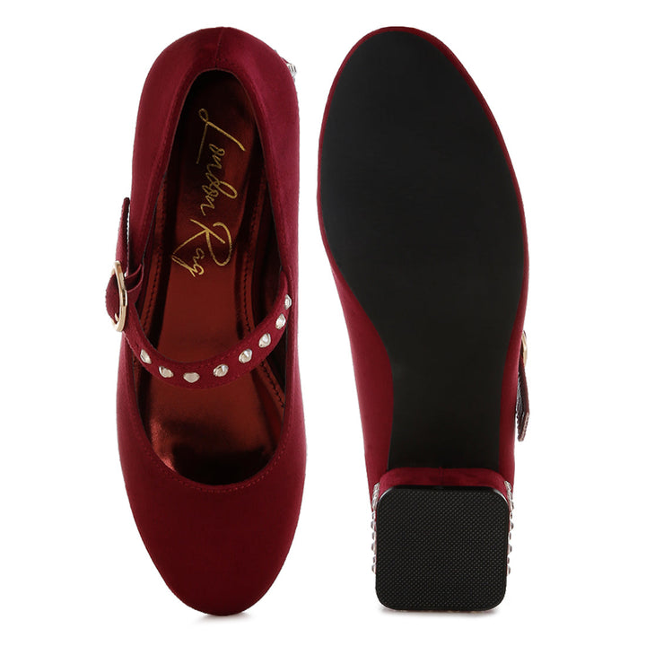studded mary jane pumps#color_burgundy