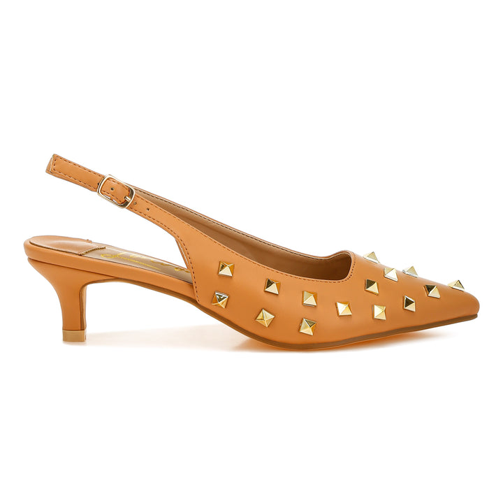 stud embellished kitten heels
#color_tan