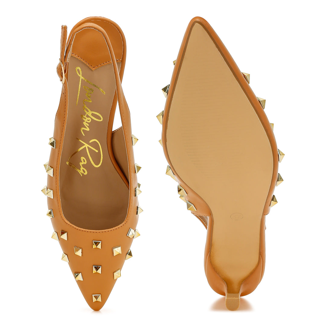 stud embellished kitten heels
#color_tan