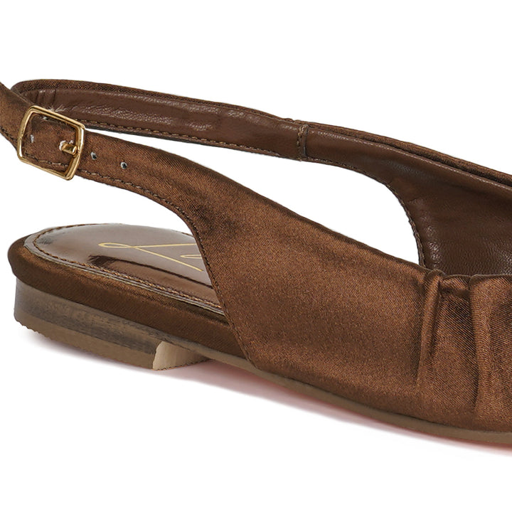 satin square toe flat slingbacks#color_brown