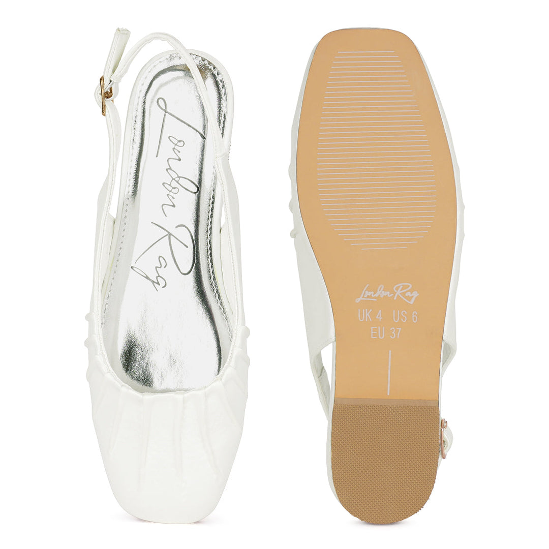 satin square toe flat slingbacks#color_white