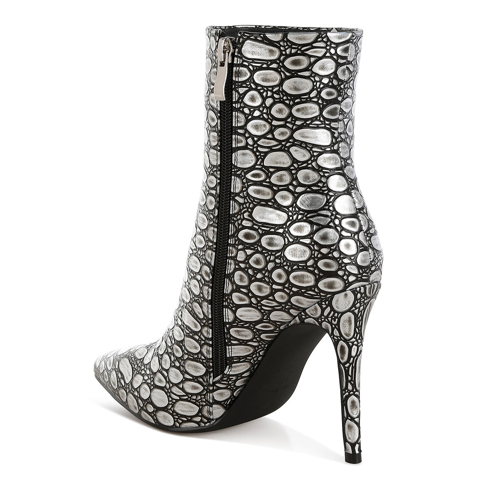 embossed stiletto heel ankle boots#color_black