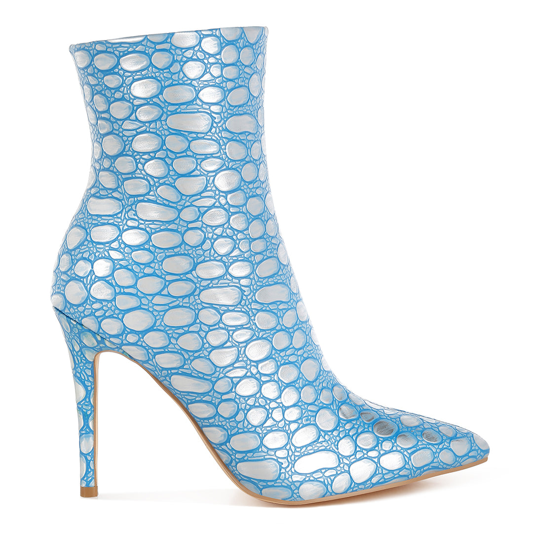 embossed stiletto heel ankle boots#color_blue