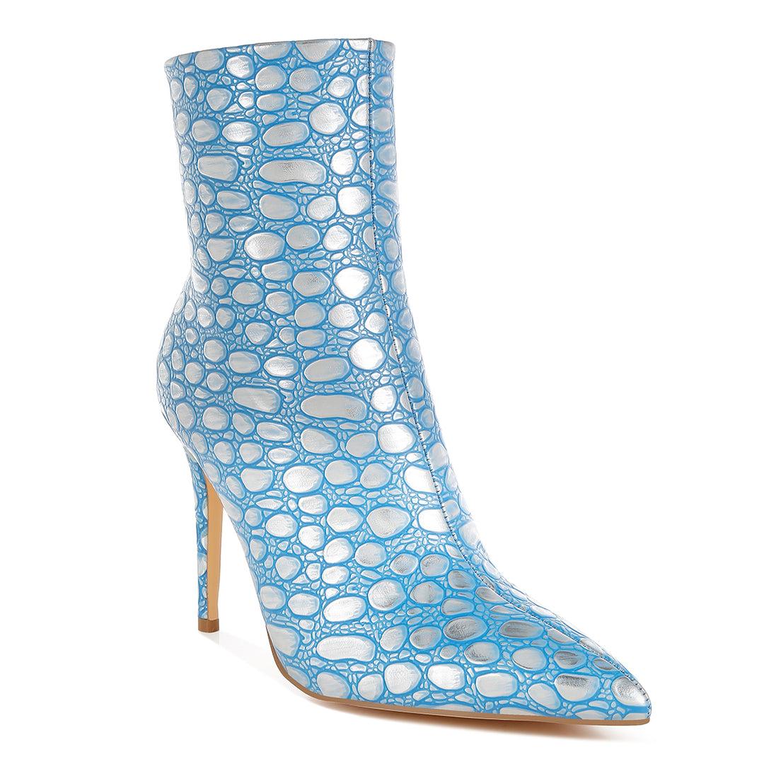 embossed stiletto heel ankle boots#color_blue