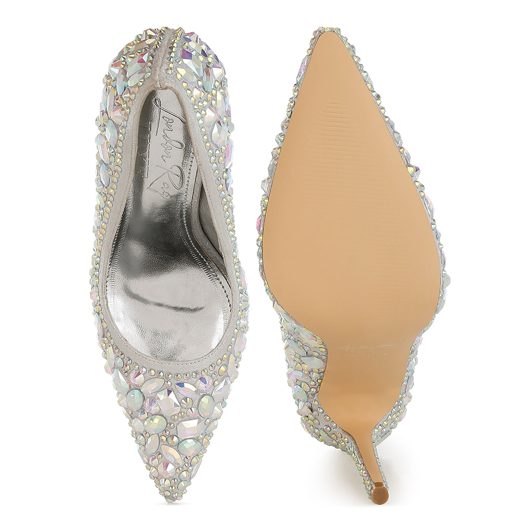 diamante & rhinestone embellishments pumps#color_silver