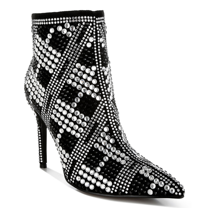 rhinestones studded stiletto heel boots#color_black