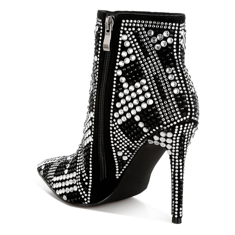 rhinestones studded stiletto heel boots#color_black