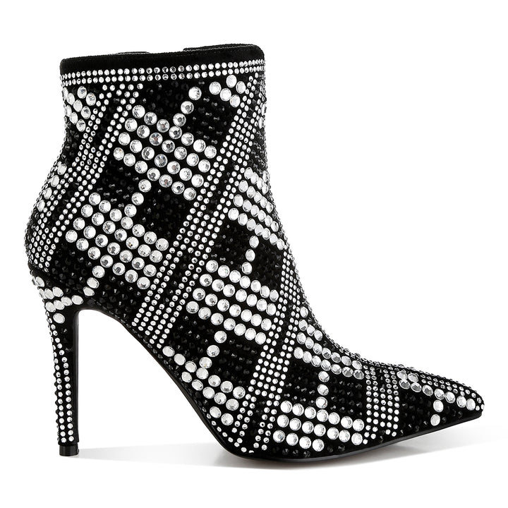 rhinestones studded stiletto heel boots#color_black