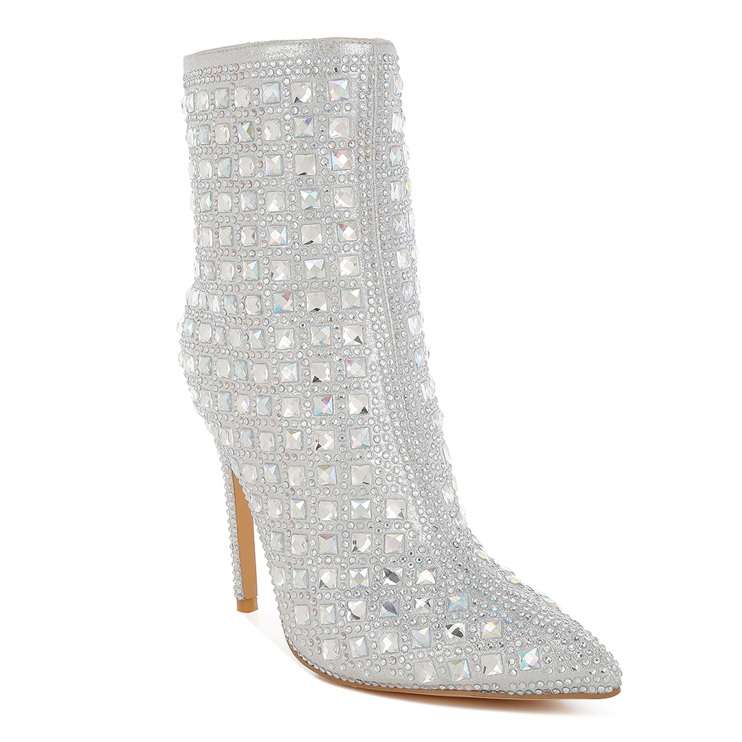 pointed toe rhinestones stiletto boots#color_silver