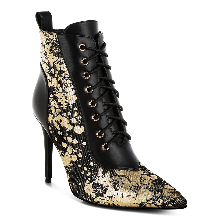 abstract pattern lace-up ankle boots#color_black