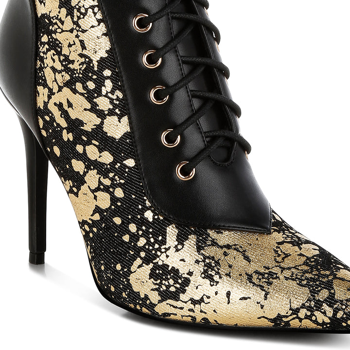 abstract pattern lace-up ankle boots#color_black