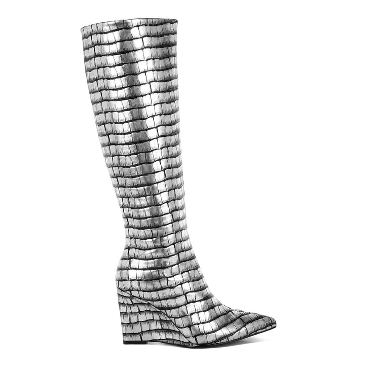 croco metallic long boots#color_black