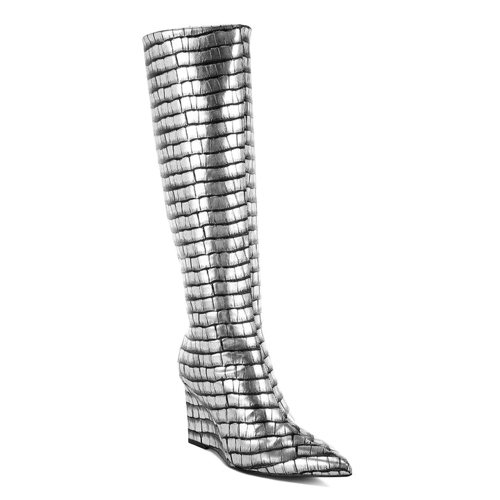 croco metallic long boots#color_black