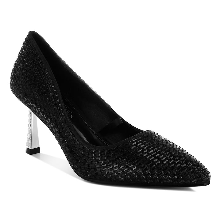 rhinestones sparkling embellished pumps#color_black