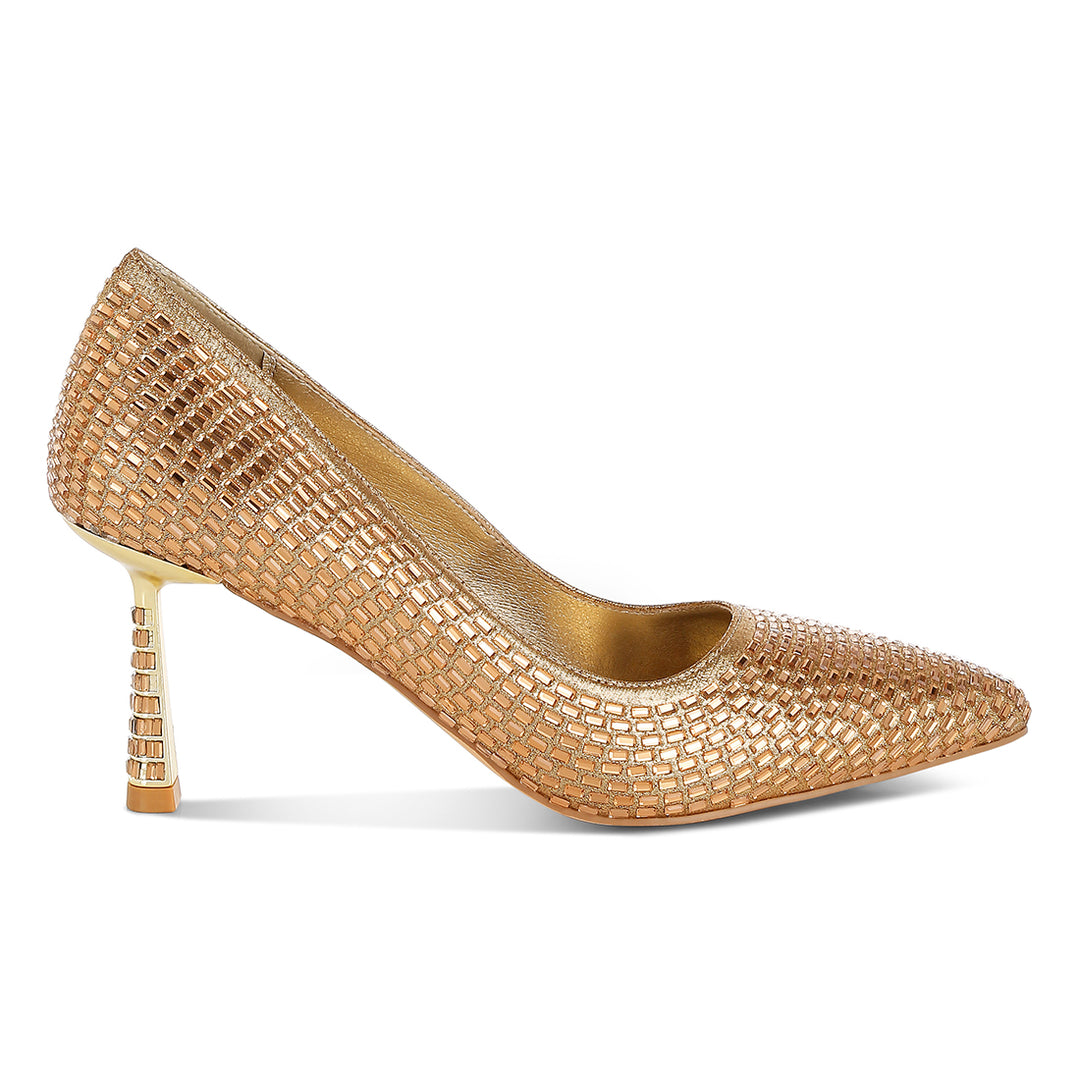 rhinestones sparkling embellished pumps#color_gold