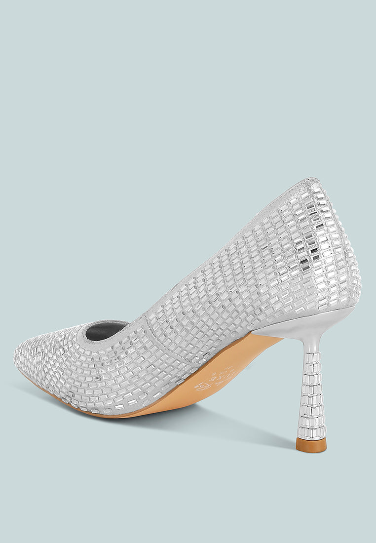 women rhinestones sparkling embellished pumps#color_silver