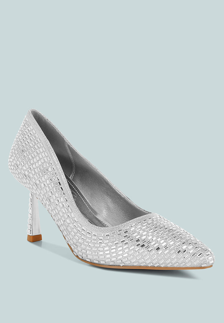 women rhinestones sparkling embellished pumps#color_silver