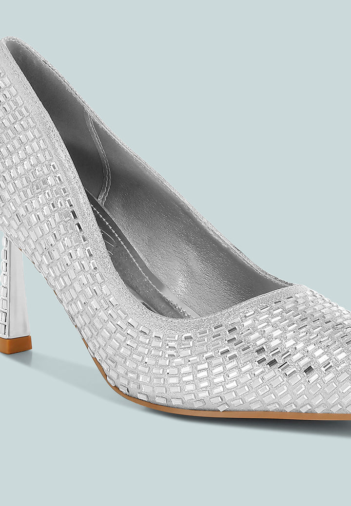 women rhinestones sparkling embellished pumps#color_silver