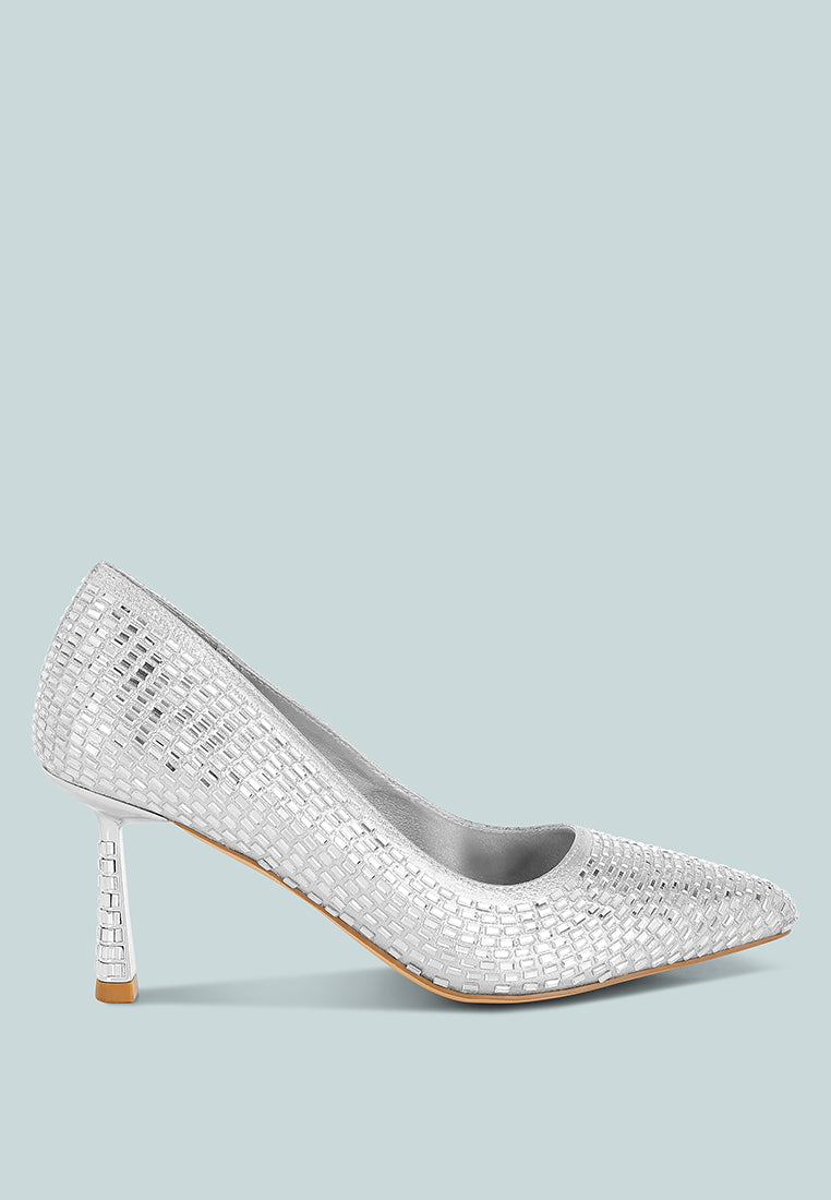 women rhinestones sparkling embellished pumps#color_silver