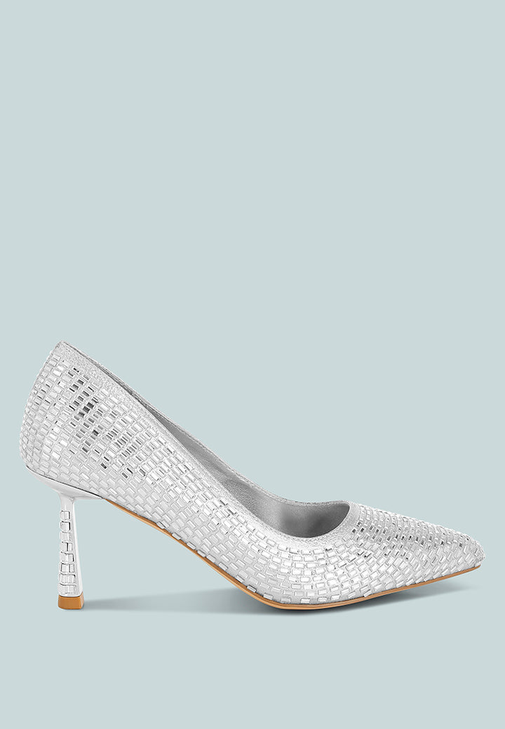 women rhinestones sparkling embellished pumps#color_silver
