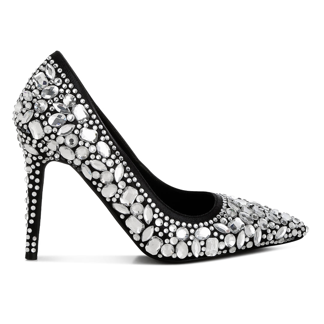 diamante & rhinestone embellishments pumps#color_black