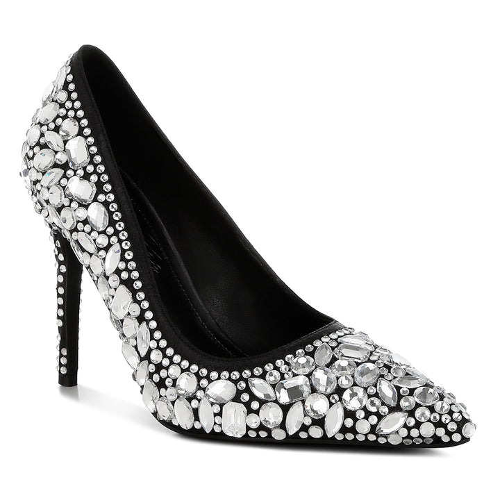 diamante & rhinestone embellishments pumps#color_black