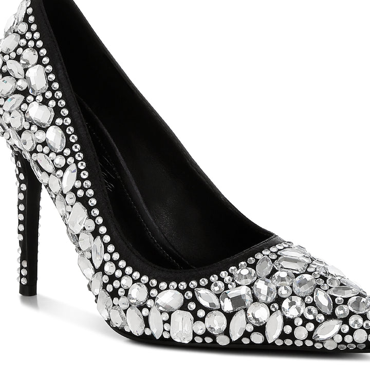 diamante & rhinestone embellishments pumps#color_black