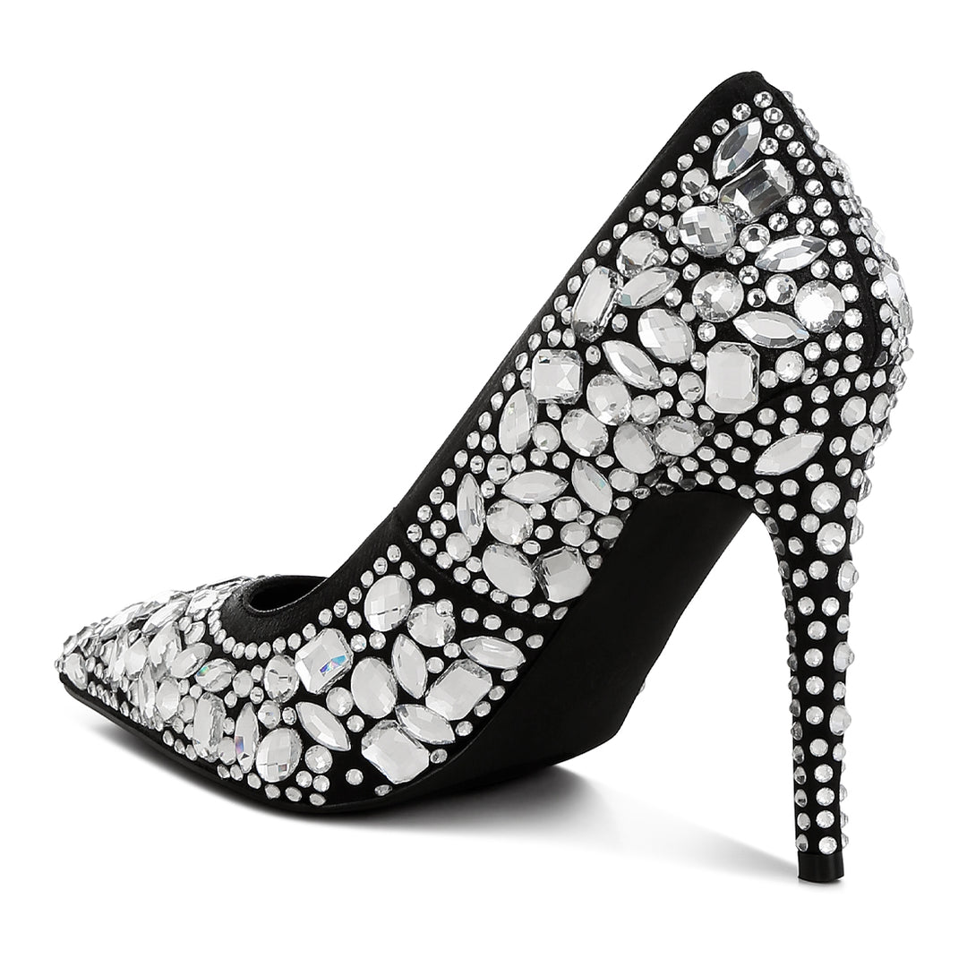 diamante & rhinestone embellishments pumps#color_black