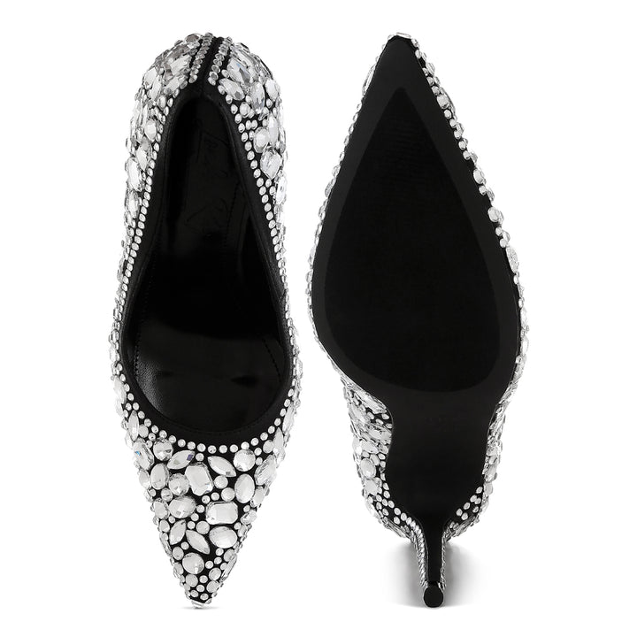 diamante & rhinestone embellishments pumps#color_black